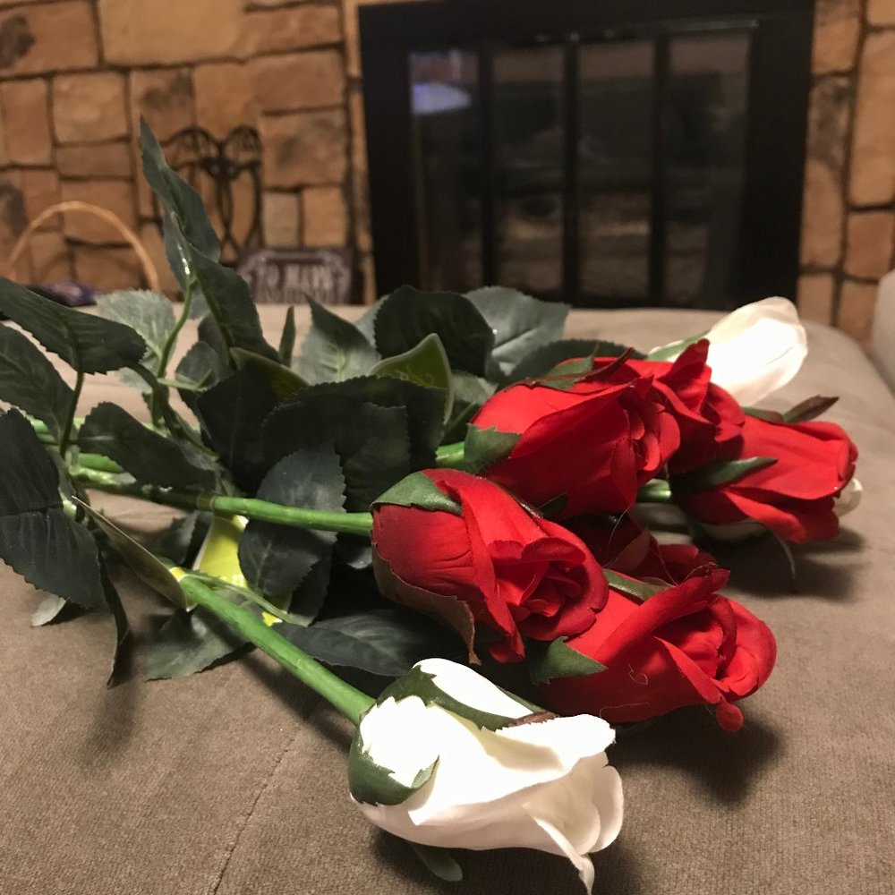 New faux white and red roses